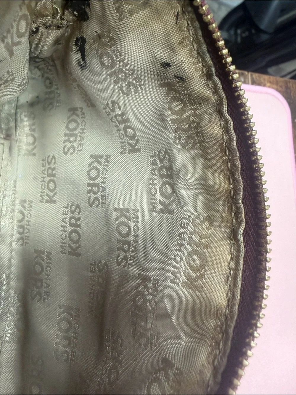 Michael Kors Burgundy soft pebbled Leather Wristlet Clutch 4 card slots inside